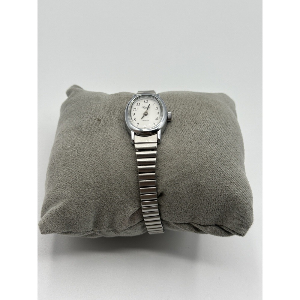 Timex Women's Oval White Dial Silver Tone Expansion Band Quartz Watch Vintage